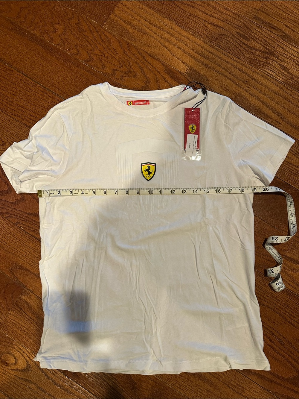 Authentic Ferrari White T-Shirt with Yellow Shield Emblem